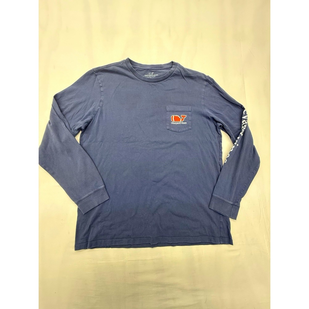 Vineyard Vines Mens Blue Long Sleeve Pocket Tee Whale Logo Cotton Jersey L